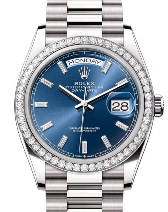 Rolex Day-Date 36 36 mm 128349RBRBBDP White Gold/Diamonds Blue