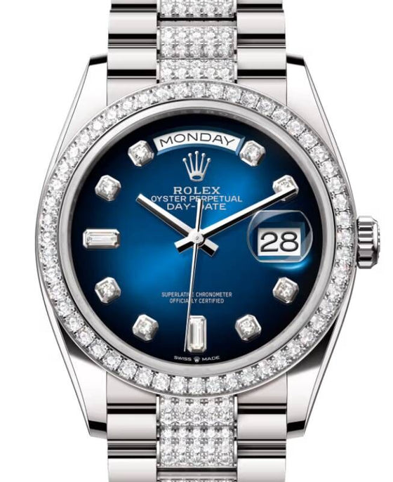 Rolex Day-Date 36 36 mm 128349RBRBDDP White Gold/Diamonds Blue