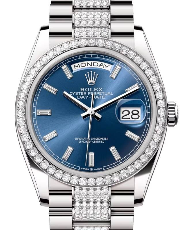 Rolex Day-Date 36 36 mm 128349RBRBDP White Gold/Diamonds Blue