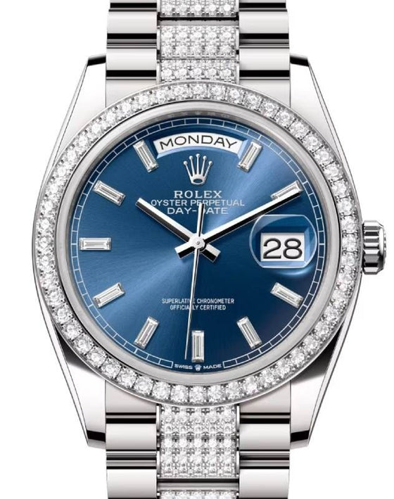 Rolex Day-Date 36 36 mm 128349RBRBDP White Gold/Diamonds Blue