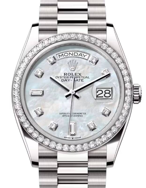 Rolex Day-Date 36 36 mm 128349RBRMP White Gold/Diamonds White Mother of Pearl