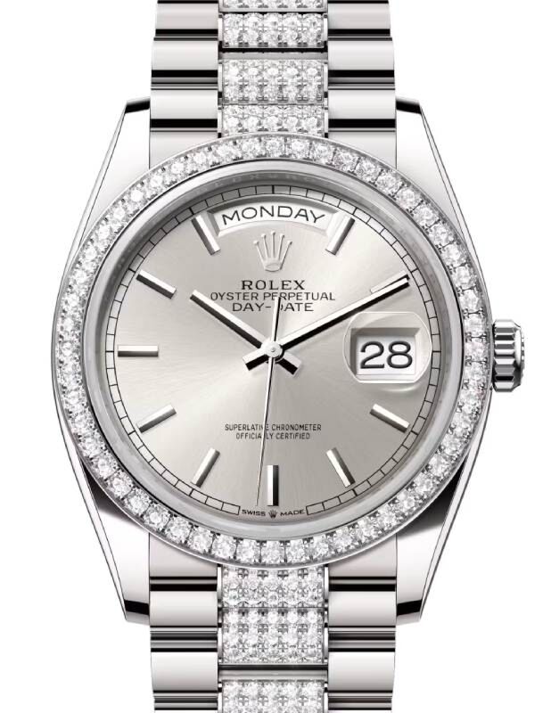 Rolex Day-Date 36 36 mm 128349RBRSSDP White Gold/Diamonds Silver