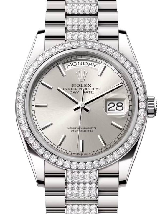 Rolex Day-Date 36 36 mm 128349RBRSSDP White Gold/Diamonds Silver
