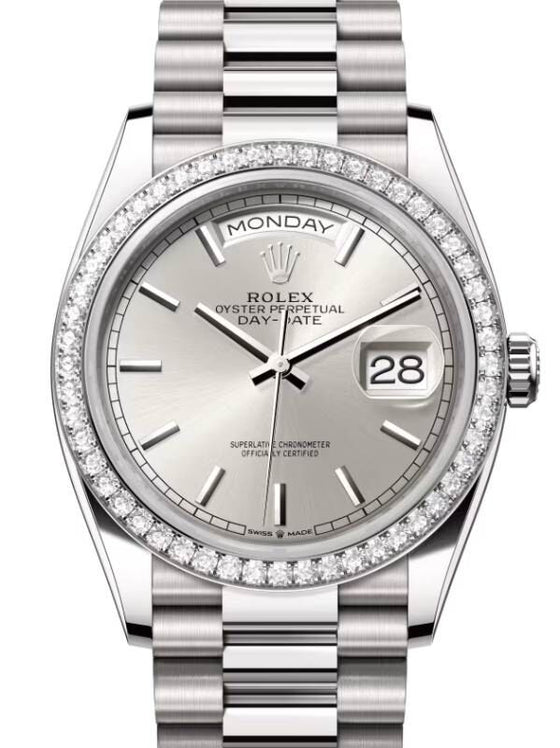 Rolex Day-Date 36 36 mm 128349RBRSSP White Gold/Diamonds Silver