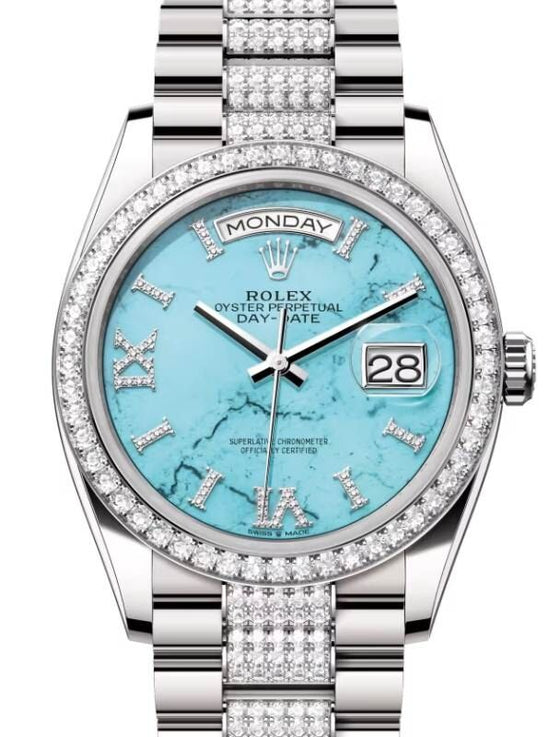 Rolex Day-Date 36 36 mm 128349RBRTDDP White Gold/Diamonds Turquoise