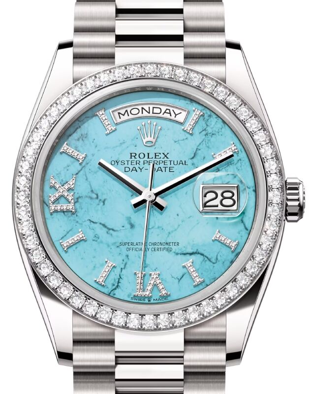 Rolex Day-Date 36 36 mm 128349RBRTDP White Gold/Diamonds Turquoise