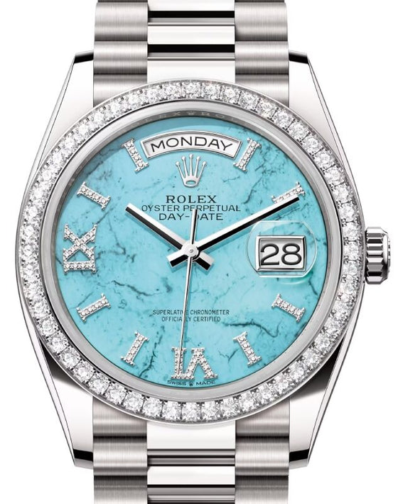 Rolex Day-Date 36 36 mm 128349RBRTDP White Gold/Diamonds Turquoise