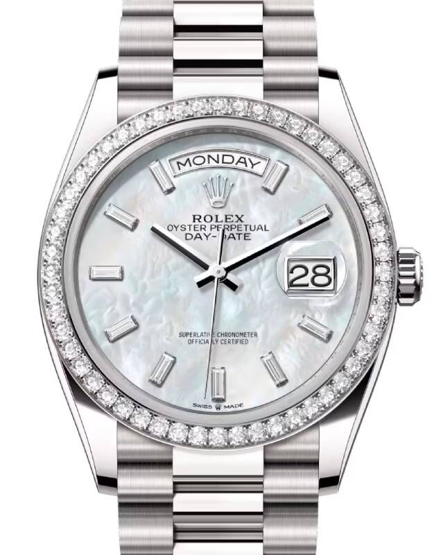 Rolex Day-Date 36 36 mm 128349RBRWMOPBDP White Gold/Diamonds White Mother of Pearl