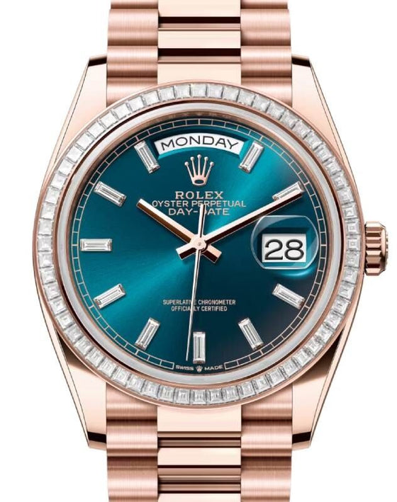 Rolex Day-Date 36 36 mm 128395TBRBGDP Rose Gold/Diamonds Blue-Green