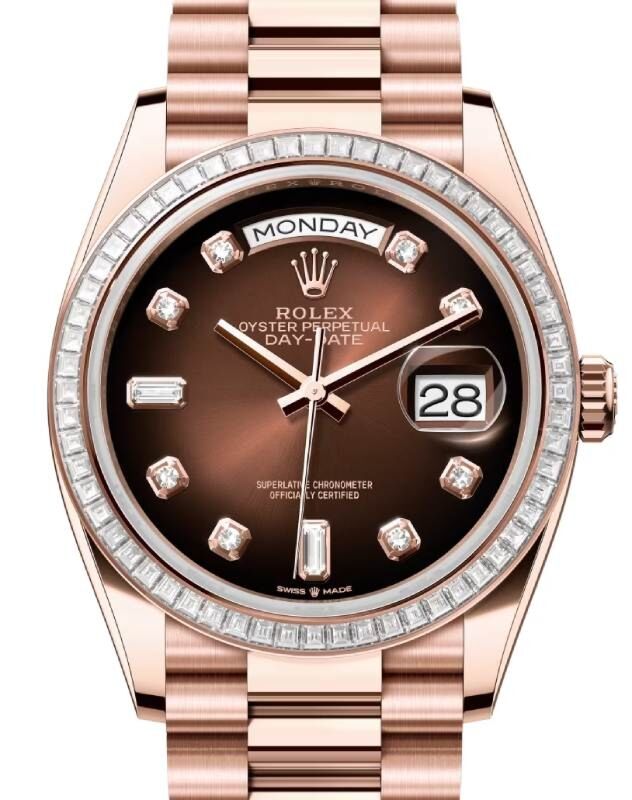 Rolex Day-Date 36 36 mm 128395TBRBODP Rose Gold/Diamonds Brown