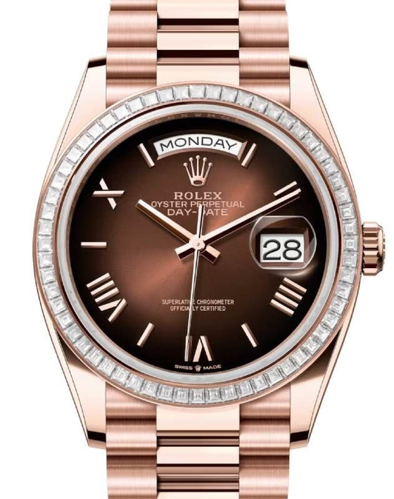 Rolex Day-Date 36 36 mm 128395TBRBORP Rose Gold/Diamonds Brown