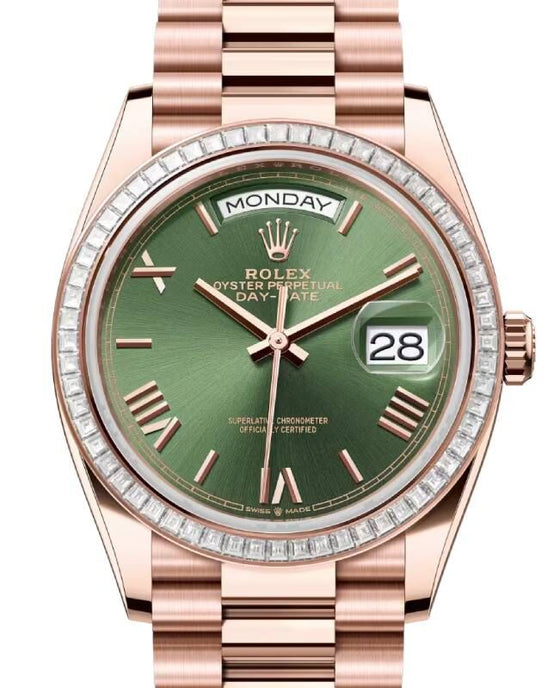 Rolex Day-Date 36 36 mm 128395TBROGRP Rose Gold/Diamonds Olive Green
