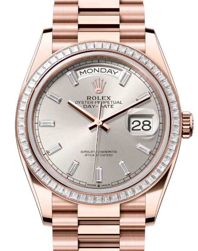 Rolex Day-Date 36 36 mm 128395TBRSVDP Rose Gold/Diamonds Silver
