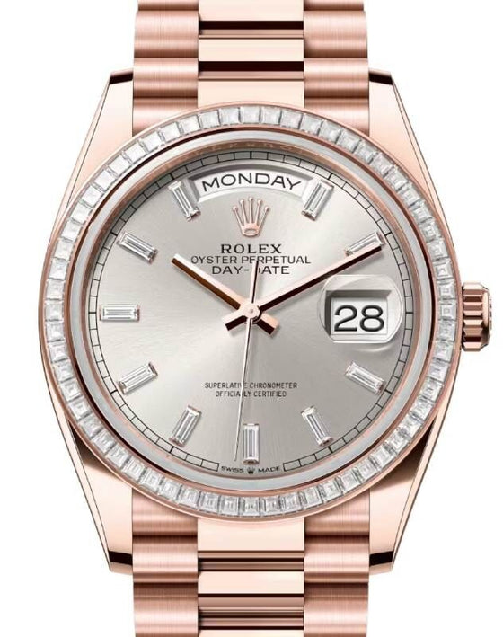 Rolex Day-Date 36 36 mm 128395TBRSVDP Rose Gold/Diamonds Silver