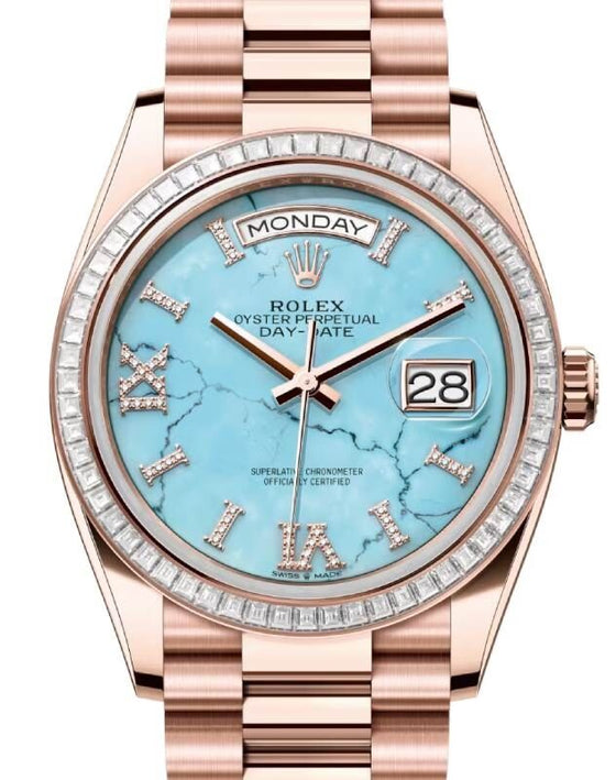 Rolex Day-Date 36 36 mm 128395TBRTDP Rose Gold/Diamonds Turquoise
