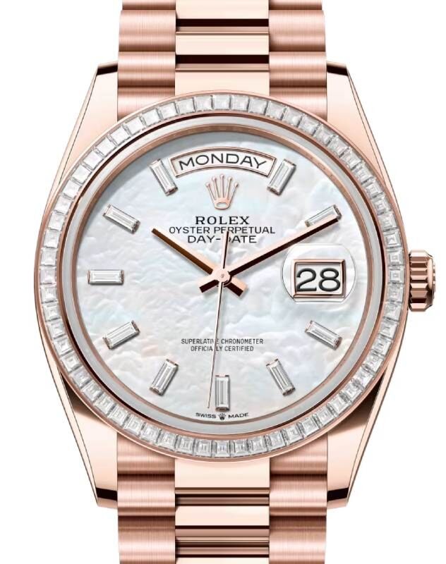 Rolex Day-Date 36 36 mm 128395TBRWMOPBDP Rose Gold/Diamonds White Mother of Pearl