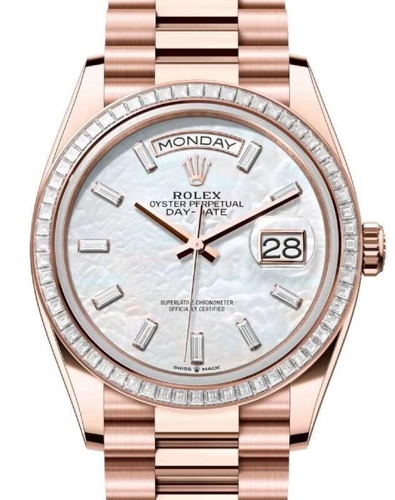 Rolex Day-Date 36 36 mm 128395TBRWMOPBDP Rose Gold/Diamonds White Mother of Pearl