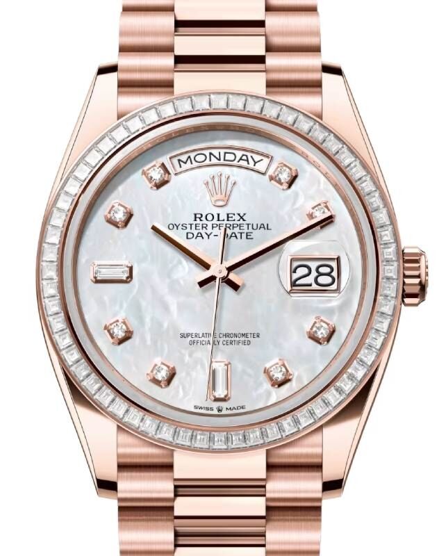 Rolex Day-Date 36 36 mm 128395TBRWMOPDP Rose Gold/Diamonds White Mother of Pearl