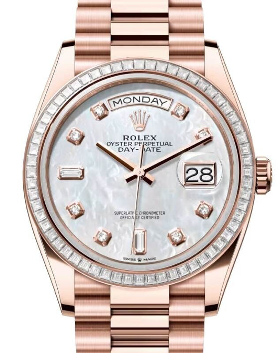 Rolex Day-Date 36 36 mm 128395TBRWMOPDP Rose Gold/Diamonds White Mother of Pearl