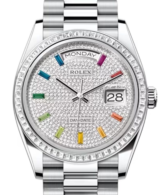 Rolex Day-Date 36 36 mm 128396TBRDPRP Platinum/Diamonds Diamond Pave