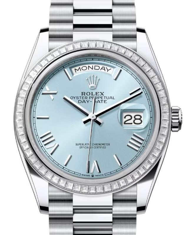 Rolex Day-Date 36 36 mm 128396TBRIBSRP Platinum/Diamonds Ice Blue