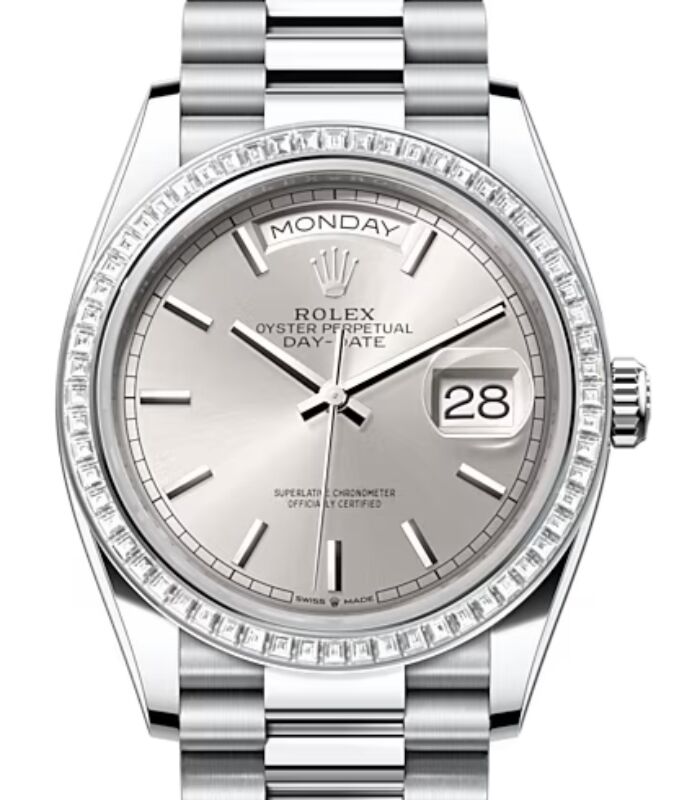 Rolex Day-Date 36 36 mm 128396TBRSVSP Platinum/Diamonds Silver