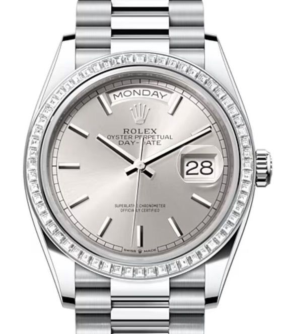 Rolex Day-Date 36 36 mm 128396TBRSVSP Platinum/Diamonds Silver