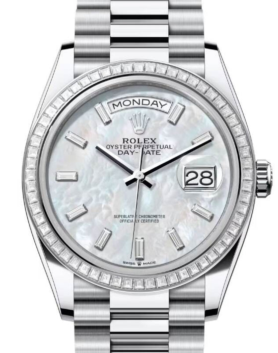 Rolex Day-Date 36 36 mm 128396TBRWMOPBDP Platinum/Diamonds White Mother of Pearl