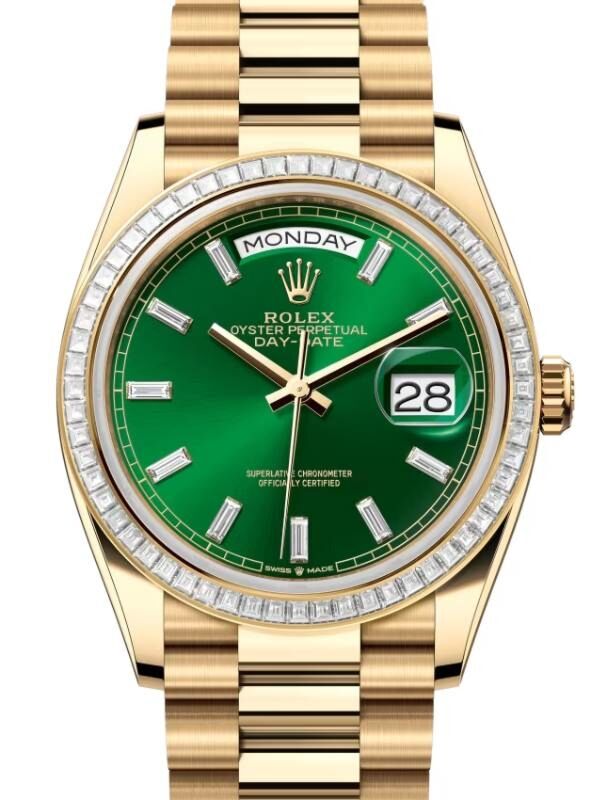 Rolex Day-Date 36 36 mm 128398TBRBGBDP Yellow Gold/Diamonds Green