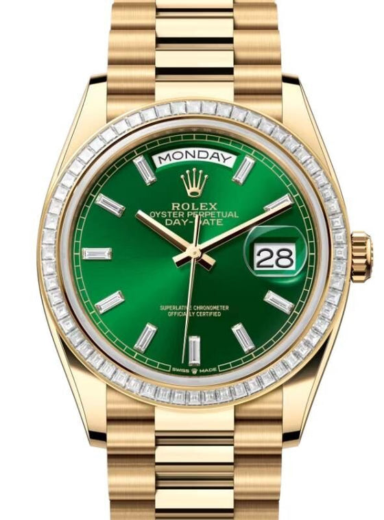 Rolex Day-Date 36 36 mm 128398TBRBGBDP Yellow Gold/Diamonds Green