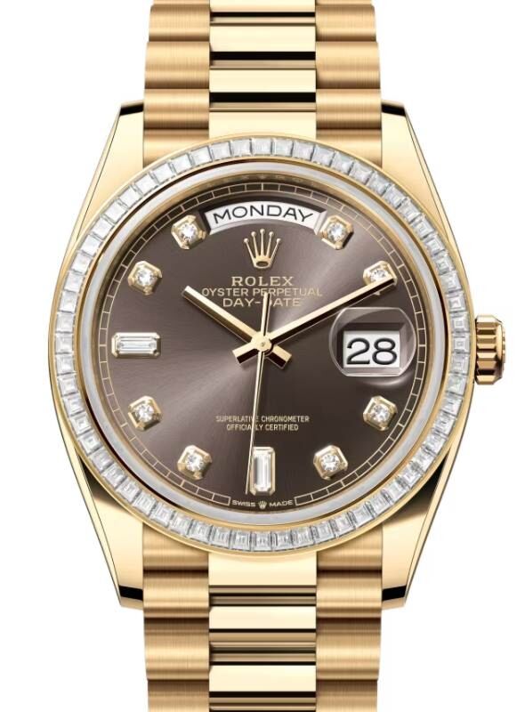 Rolex Day-Date 36 36 mm 128398TBRDGDP Yellow Gold/Diamonds Dark Grey