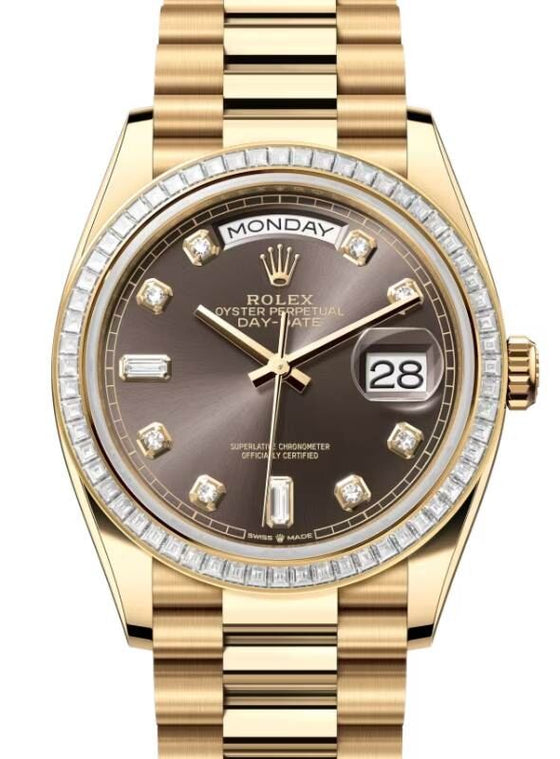 Rolex Day-Date 36 36 mm 128398TBRDGDP Yellow Gold/Diamonds Dark Grey