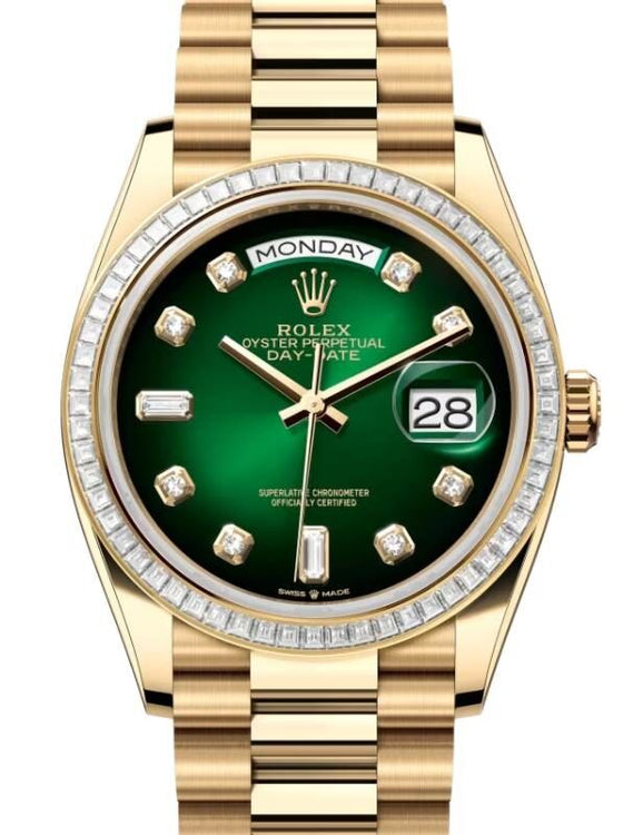 Rolex Day-Date 36 36 mm 128398TBRGODP Yellow Gold/Diamonds Green