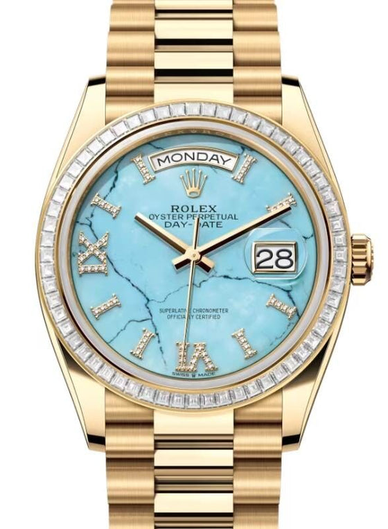 Rolex Day-Date 36 36 mm 128398TBRTDP Yellow Gold/Diamonds Turquoise