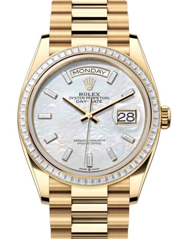 Rolex Day-Date 36 36 mm 128398TBRWMOPBDP Yellow Gold/Diamonds White Mother of Pearl