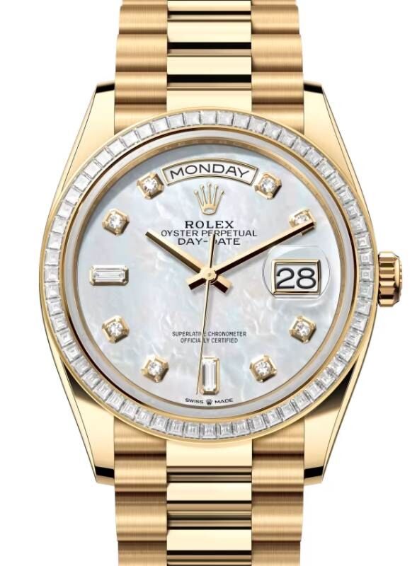 Rolex Day-Date 36 36 mm 128398TBRWMOPDP Yellow Gold/Diamonds White Mother of Pearl