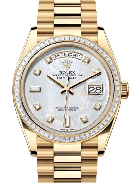 Rolex Day-Date 36 36 mm 128398TBRWMOPDP Yellow Gold/Diamonds White Mother of Pearl