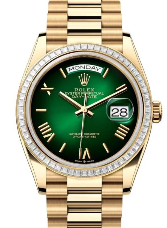 Rolex Day-Date 36 36 mm 128398TBR Yellow Gold/Diamonds Green