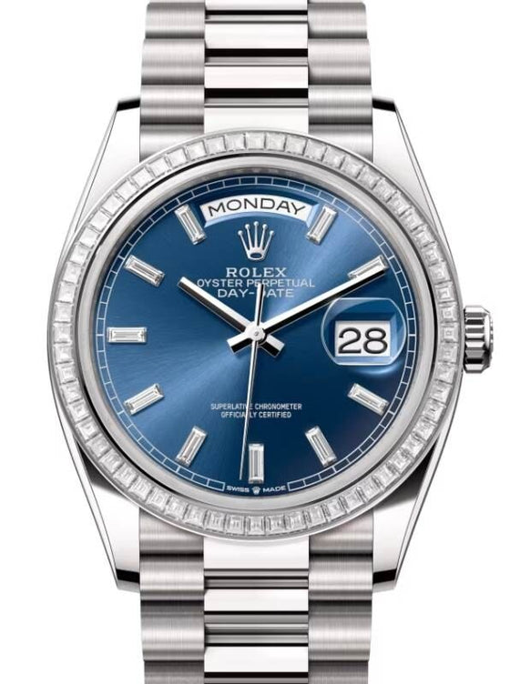 Rolex Day-Date 36 36 mm 128399TBRBBDP White Gold/Diamonds Blue