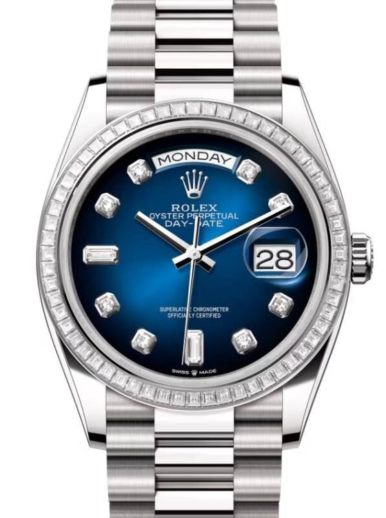 Rolex Day-Date 36 36 mm 128399TBRBODP White Gold/Diamonds Blue