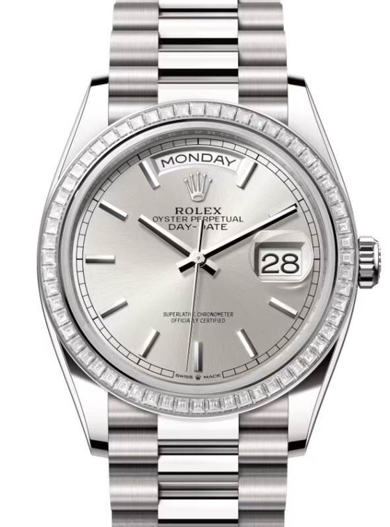 Rolex Day-Date 36 36 mm 128399TBRSVSP White Gold/Diamonds Silver