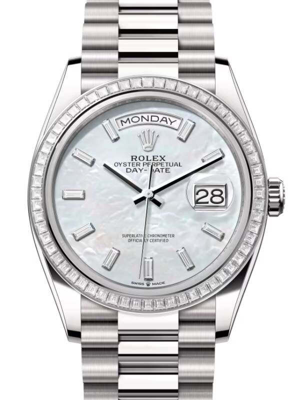 Rolex Day-Date 36 36 mm 128399TBRWMOPBDP White Gold/Diamonds White Mother of Pearl