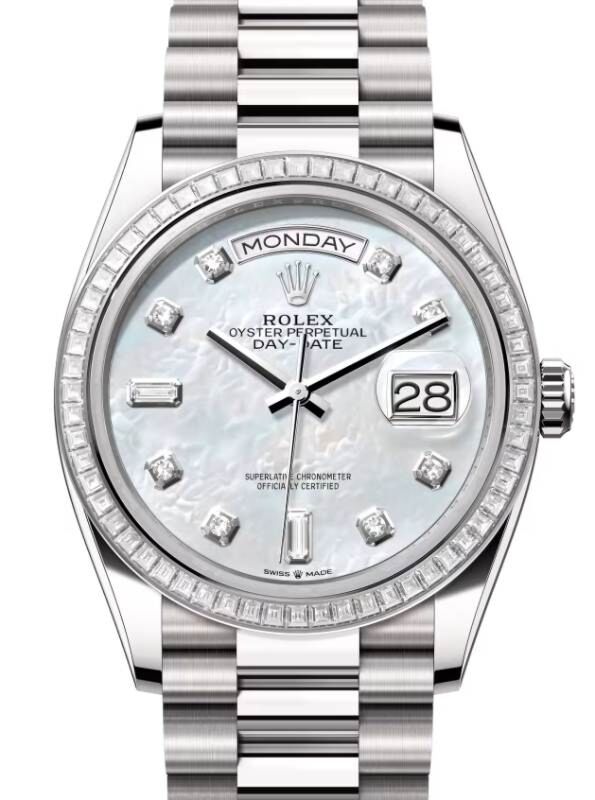 Rolex Day-Date 36 36 mm 128399TBRWMOPDP White Gold/Diamonds White Mother of Pearl