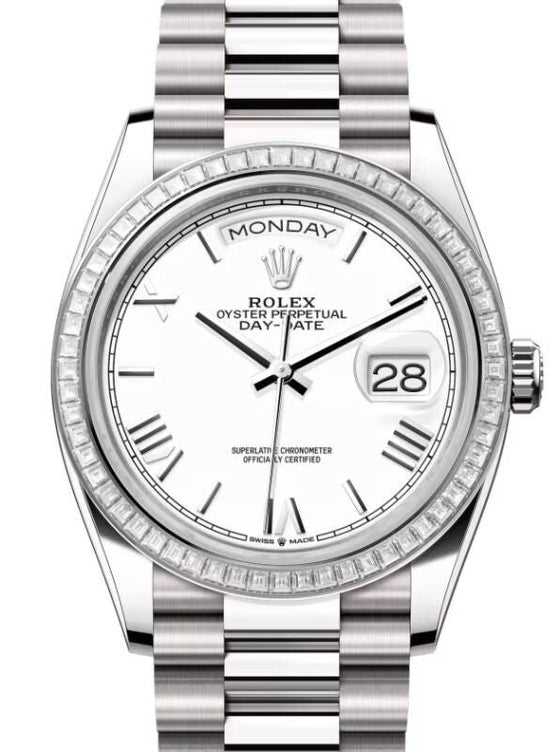 Rolex Day-Date 36 36 mm 128399TBRWSRP White Gold/Diamonds White