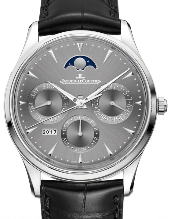 Jaeger-LeCoultre Calibre 868/1 Master Ultra Thin Perpetual 130354J Silver Index White Gold Leather 39mm Automatic BRAND NEW