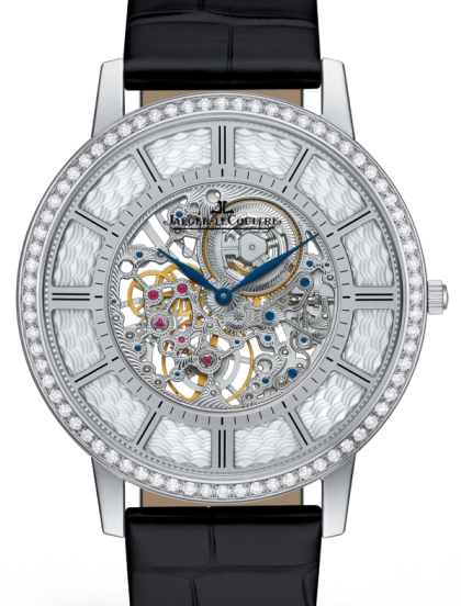 Jaeger-LeCoultre Calibre 849A SQ Master Ultra Thin Squelette 1343501 Skeleton Diamond Bezel White Gold Leather 38mm Manual-Winding BRAND NEW