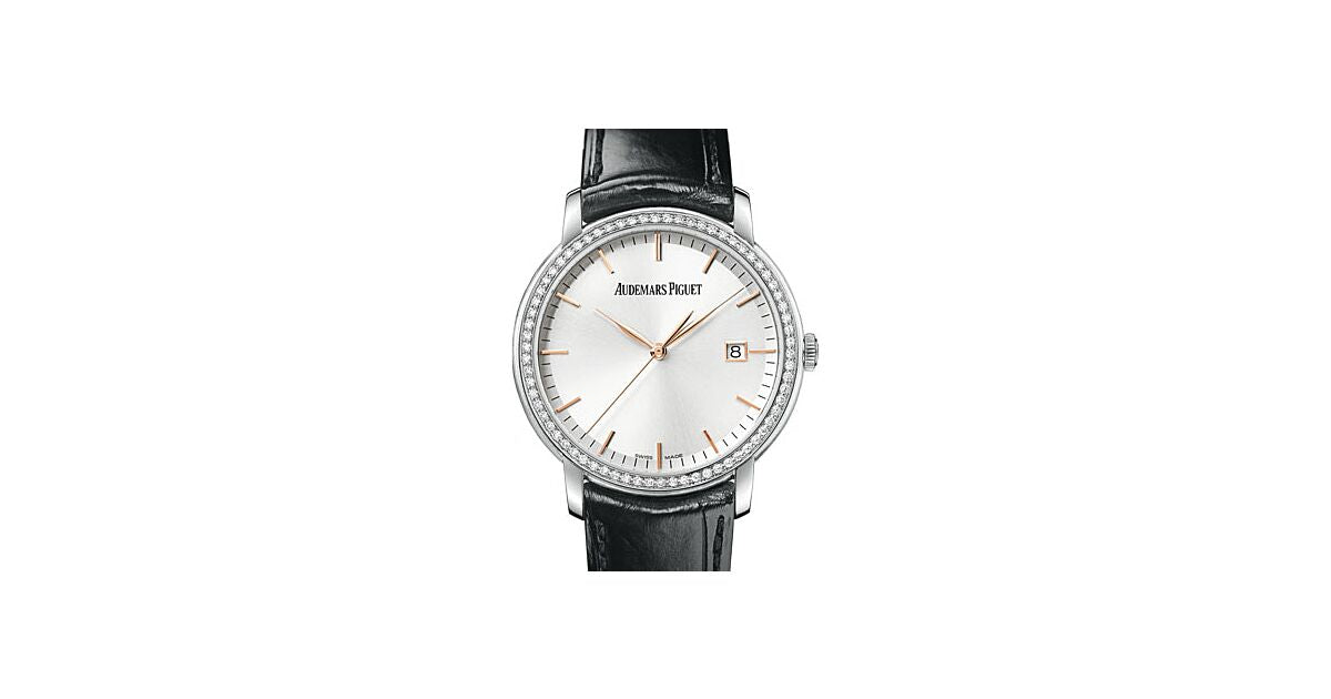 Audemars Piguet 15171BC.ZZ.A002CR.01 Jules Audemars Selfwinding 39mm Silver Index Diamond Bezel White Gold Leather BRAND NEW