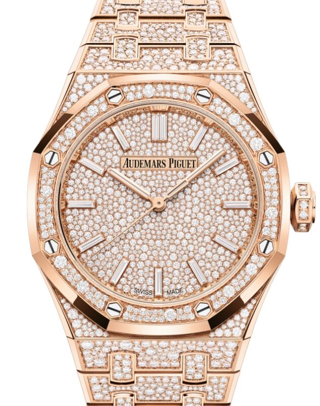 Audemars Piguet Royal Oak 37 mm 15552OR.ZZ.1358OR.01 Pink Gold/Diamonds Black/Golden