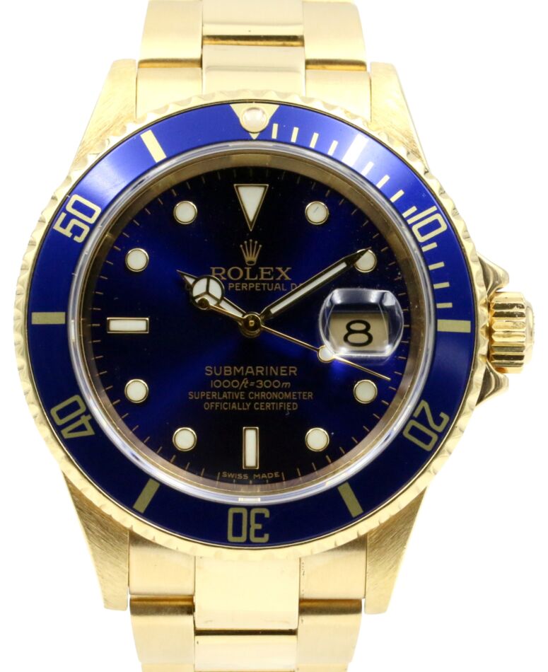 Rolex Submariner 40 mm 16618BLU2 Yellow Gold Blue