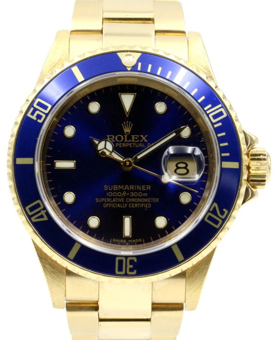 Rolex Submariner 40 mm 16618BLU2 Yellow Gold Blue